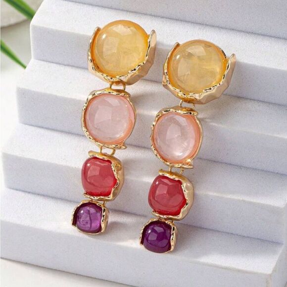 Zara Jewelry - Elegant Gold and Pink Drop Earrings A1342